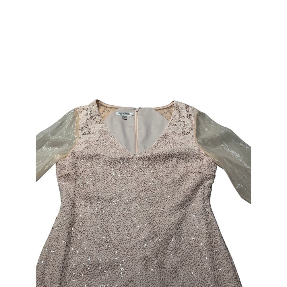 Kay Unger Sheath Dress Womens 12 Blush Pink Sequin Lace Long Sleeve Sheer Boho - Picture 9 of 14